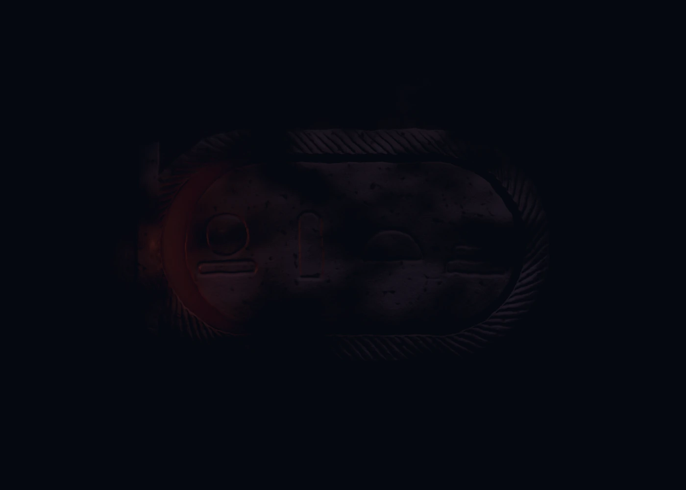 The Horus Signal cartouche, carved in stone; its signs light up one by one